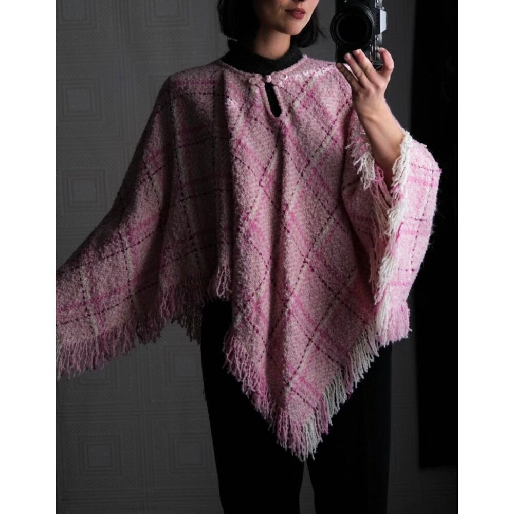 Boyne Valley Weavers Pink Plaid Alpaca Wool Fringed HandmadeāONE SIZE Handcrafte